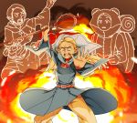  1girl antenna_hair belt blonde_hair capelet character_request dungeon_meshi elf explosion highres long_hair marcille mochi_(mochi444420) pants pointy_ears shouting staff sweat wide_sleeves yellow_eyes 