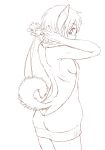  1girl animal_ears blush breasts butt_crack dog_ears dog_tail greyscale looking_back meme_attire monochrome short_hair sideboob simple_background sketch tail tewatasanaiinu tokyo_metropolitan_police_department virgin_killer_sweater white_background wokada 