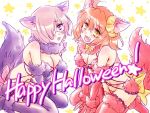  2girls ahoge animal_ears breasts cleavage commentary_request english fake_animal_ears fate/grand_order fate_(series) glasses halloween halloween_costume multiple_girls musukichi tail 