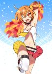  1girl :d armpits breasts cheerleader choker cleavage fate/grand_order fate_(series) fujimaru_ritsuka_(female) looking_at_viewer navel no_bra no_panties open_mouth orange_eyes orange_hair pleated_skirt pom_poms side_ponytail single_thighhigh skirt smile solo thigh-highs ulogbe under_boob white_legwear 