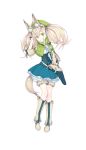  1girl animal_ears blonde_hair boots fake_animal_ears fakepucco formation_girls fur_boots green_eyes halloween_costume hand_in_hair highres hood hoodie isabelle_lancaster looking_at_viewer official_art short_eyebrows solo tail thick_eyebrows twintails wolf_ears wolf_tail 