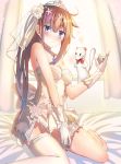  1girl animal animal_on_arm artist_request backlighting bangs bare_shoulders between_legs blue_eyes bow bowtie breasts bridal_veil choker cleavage curtains dress ermine fal_(girls_frontline) flower flush girls_frontline gloves hair_flower hair_ornament hair_up hand_between_legs indoors jewelry long_hair looking_at_viewer medium_breasts necklace pendant ponytail ring short_dress single_thighhigh sitting sleeveless smile solo thigh-highs thigh_strap tiara veil very_long_hair wariza wedding_dress white_dress white_gloves window 