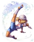  1girl androgynous ass bandage barefoot blonde_hair dark_skin feet hat knife looking_at_viewer maxa&#039; no_shoes pointy_ears red_eyes reverse_trap sheik soles solo the_legend_of_zelda the_legend_of_zelda:_ocarina_of_time toeless_legwear toeless_socks toes white_background younger 