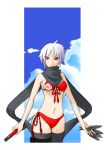  inugoya kunai ninja original red_eyes scarf short_hair swimsuit sword thighhighs weapon white_hair 