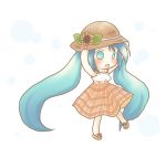  aqua_eyes aqua_hair chibi dress hat hatsune_miku long_hair plaid sakuramori_sumomo sandals solo sun_hat twintails vocaloid 