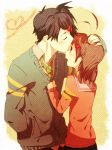  1girl brown_eyes brown_hair chiko_(beroro) clannad couple forehead_kiss furukawa_nagisa husband_and_wife kiss okazaki_tomoya short_hair 