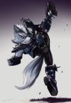  black_eyes furry gloves kicking solo star_fox starfox tail white_hair wolf_o&#039;donnell wolf_o'donnell 