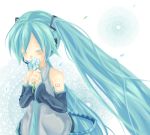  bad_id blush closed_eyes detached_sleeves flower hands_clasped happy hatsune_miku long_hair mugi mugi_(twinbox) necktie twintails very_long_hair vocaloid 