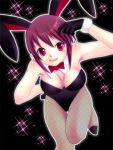  720 breasts bunny_ears bunnysuit cleavage fishnet_pantyhose fishnets gloves hakkatou original pantyhose purple_eyes purple_hair rabbit_ears short_hair violet_eyes 