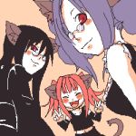  black_hair blue_hair cat glasses lowres pink_hair red_eyes sunny_spot tail tsuyuka_(sunny_spot) twintails 