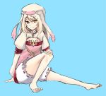  alice_(tales_of_symphonia_kor) aqua_background barefoot smile tales_of_(series) tales_of_symphonia tales_of_symphonia_knight_of_ratatosk toes white_hair yellow_eyes 