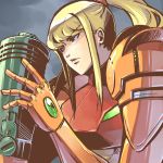  blonde_hair blue_eyes metroid nintendo ponytail samus_aran varia_suit 