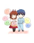  blue_eyes blue_hair blush brown_hair chibi clannad closed_eyes dango dango_daikazoku furukawa_nagisa misaki_juri okazaki_tomoya pantyhose short_hair super_deformed 