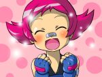  bandage closed_eyes gloves gym_leader pink_hair pokemon pokemon_(game) pokemon_dppt short_hair smile solo sumomo_(pokemon) 