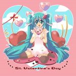 aqua_hair bracelet chemise chocolate hatsune_miku heart highres jewelry long_hair minose minose_(phe) sitting thigh-highs thighhighs twintails valentine very_long_hair vocaloid 