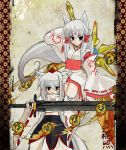  animal_ears auer capcom crossover inubashiri_momiji japanese_clothes kimono long_hair okami personification sword tattoo tattoos touhou weapon white_hair wolf_ears 