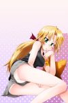  blonde_hair green_eyes juice_box juicebox kuroi_nanako lucky_star panties ponytail ribbon ribbons tank_top underwear 