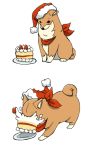  bandana blush cake christmas dog food fruit hat lowres no_humans nu_tarou pastry santa_hat shiba_inu strawberries strawberry 