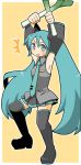  blue_eyes blue_hair boots detached_sleeves dual_wield dual_wielding hatsune_miku necktie nu_tarou skirt spring_onion thigh-highs thigh_boots thighhighs twintails vocaloid 