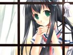  black_hair chiyokawa_rin green_eyes hair_ornament hairclip highres school_uniform teruterubouzu wallpaper window 