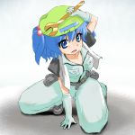  [] blue_hair gloves hat kawashiro_nitori solo sweat touhou wrench 