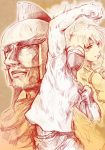  general_vamp highres kayoko mask mayo_riyo monochrome red sketch sunred t-shirt tentai_senshi_sunred uchida_kayoko usakotsu yellow_background 