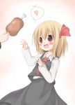  boned_meat fang food hair_ornament heart meat nami_(cassette) necktie red_eyes ribbon rumia saliva touhou 