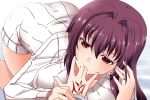  1girl breasts fate/grand_order fate_(series) jewelry large_breasts long_hair nishi_koutarou purple_hair red_eyes ring scathach_(fate/grand_order) sweater turtleneck turtleneck_sweater 
