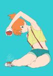  artist_request denim denim_shorts green_eyes highres holding holding_poke_ball kasumi_(pokemon) orange_hair poke_ball pokemon pokemon_(anime) shorts side_ponytail suspenders 