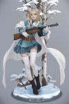  1girl ankle_boots bangs belt blonde_hair blue_eyes boots breasts cape character_name drum_magazine full_body girls_frontline gloves gun hair_ornament hairband highres holding holding_weapon kim_han_seul long_hair looking_at_viewer md5_mismatch medium_breasts snow snowflake_hair_ornament solo submachine_gun suomi_kp/-31 suomi_kp31_(girls_frontline) thigh-highs weapon white_gloves white_legwear zettai_ryouiki 