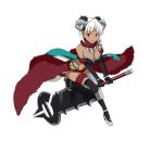  1girl between_legs black_gloves black_legwear breasts character_request cleavage elbow_gloves full_body fur gloves high_heels holding holding_sword holding_weapon horns huge_weapon large_breasts official_art red_eyes short_hair snake_tail solo sword sword_art_online thigh-highs transparent_background two-handed weapon white_hair 