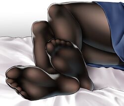  1girl bed close-up feet highres no_shoes pantyhose pov_feet skirt soles solo tama_(tamakaka1031) thighs toes 