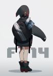  1girl absurdres aviator_cap backpack bag bare_legs black_footwear black_hair boots clothes design fami_(yellow_skies) from_behind highres hood hoodie original short_hair sleeves_past_wrists solo 