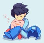  2boys android black_hair blush_stickers drooling headwear_removed helmet helmet_removed hug kirby kirby_(series) male_focus multiple_boys open_mouth rockman rockman_(character) rockman_(classic) sleeping smile super_smash_bros. wavy_mouth wusagi2 zzz 