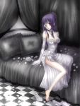  1girl akamori_rihina barefoot breasts chrome_dokuro cleavage dress katekyo_hitman_reborn long_hair purple_hair solo 