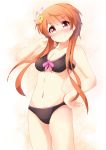  1girl absurdres agung_syaeful_anwar bikini black_bikini blush breasts brown_hair cleavage collarbone cowboy_shot highres long_hair medium_breasts navel nisekoi red_eyes simple_background smile solo standing swimsuit tachibana_marika white_background 