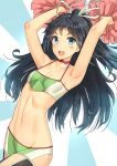  10s 1girl :d armpits bangs bare_arms bare_shoulders black_hair blue_eyes blush breasts cheerleader cowboy_shot eyebrows_visible_through_hair hair_ribbon halterneck high_ponytail highres holding kantai_collection katsuragi_(kantai_collection) long_hair looking_at_viewer navel open_mouth parted_bangs parted_lips pom_poms ribbon round_teeth small_breasts smile soil_chopsticks standing stomach tareme teeth two-tone_background very_long_hair white_ribbon 