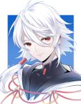  1boy dated earrings hair_tubes highres jewelry long_hair looking_at_viewer male_focus red_eyes sakura12140814 seikaisuru_kado solo upper_body white_hair yaha-kui_zashunina 