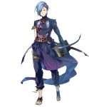  1boy blue_hair book circlet fire_emblem fire_emblem_heroes fire_emblem_if hair_over_one_eye highres jewelry male_focus necklace official_art sandals shigure_(fire_emblem_if) solo transparent_background yellow_eyes 