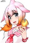  2017 :d black_eyes blonde_hair chinese_white_dolphin_(kemono_friends) dated eyebrows_visible_through_hair fins gradient_hair hair_between_eyes hand_up happa_(cloverppd) head_fins kemono_friends looking_at_viewer multicolored_hair open_mouth orange_hair pink_choker pink_hair pink_serafuku signature smile twintails upper_body 