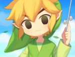  1boy :3 baton_(instrument) black_eyes blonde_hair eyebrows_visible_through_hair hat leaf link male_focus pointy_ears solo the_legend_of_zelda the_legend_of_zelda:_the_wind_waker toon_link twitter_username upper_body wusagi2 
