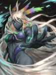 1girl absurdly_long_hair aqua_eyes bangs black_skin breasts cerulean_queen_(kemono_friends) cowboy_shot eyes_visible_through_hair facing_away feathered_wings green_hair green_wings hair_between_eyes head_wings kemono_friends large_breasts long_hair monster_girl multicolored multicolored_hair multicolored_wings multiple_wings navel no_mouth no_nipples nude orange_hair orange_wings outstretched_arm outstretched_hand purple_hair purple_wings rainbow_hair red_wings slime solo very_long_hair white_hair wings woominwoomin5 yellow_wings 