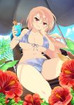  10s 1girl blonde_hair breasts jewelry large_breasts long_hair necklace official_art senran_kagura senran_kagura_(series) senran_kagura_new_wave souji_(senran_kagura) swimsuit umbrella very_long_hair violet_eyes 