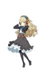  1girl adjusting_headphones alicia_northend black_footwear black_legwear black_skirt blonde_hair blue_eyes full_body headphones highres long_hair looking_at_viewer official_art pantyhose princess_principal princess_principal_game_of_mission shoes skirt transparent_background 