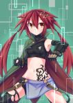  1girl blush four_goddesses_online:_cyber_dimension_neptune hair_ornament hairclip hechima-bushi highres long_hair looking_at_viewer neptune_(series) redhead smile solo tattoo tennouboshi_uzume twintails 