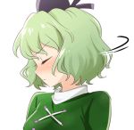  1girl bangs blush closed_eyes closed_mouth commentary_request eyebrows_visible_through_hair green_hair hat madanai_(morisumeshi) profile short_hair simple_background soga_no_tojiko solo tate_eboshi touhou upper_body white_background 