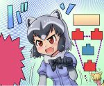  2girls animal_ears black_bow black_hair blonde_hair bow bowtie commentary_request common_raccoon_(kemono_friends) domoge fennec_(kemono_friends) fox_ears fox_tail fur_collar grey_hair kemono_friends multicolored_hair multiple_girls puffy_short_sleeves puffy_sleeves raccoon_ears short_hair short_sleeves tail translation_request white_hair 