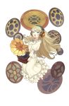  1girl :o alicia_northend barefoot blonde_hair blue_eyes full_body headphones highres long_hair looking_at_viewer nightgown official_art phonograph princess_principal princess_principal_game_of_mission record transparent_background 
