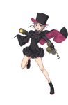  1girl :o ange_(princess_principal) black_cape black_footwear black_hat black_skirt blue_eyes braid breasts cape cavorite_ball full_body grey_hair hat highres looking_at_viewer official_art princess_principal princess_principal_game_of_mission shoes short_hair skirt small_breasts solo standing top_hat 