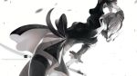  1girl ass blindfold dutch_angle erica_june_lahaie looking_back monochrome nier_(series) puffy_sleeves short_hair side_slit silver_hair solo thigh-highs yorha_no._2_type_b 